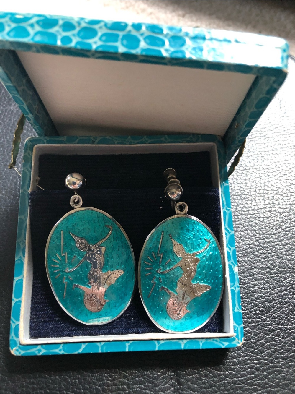 Vintage Siam Silver Earrings With Box